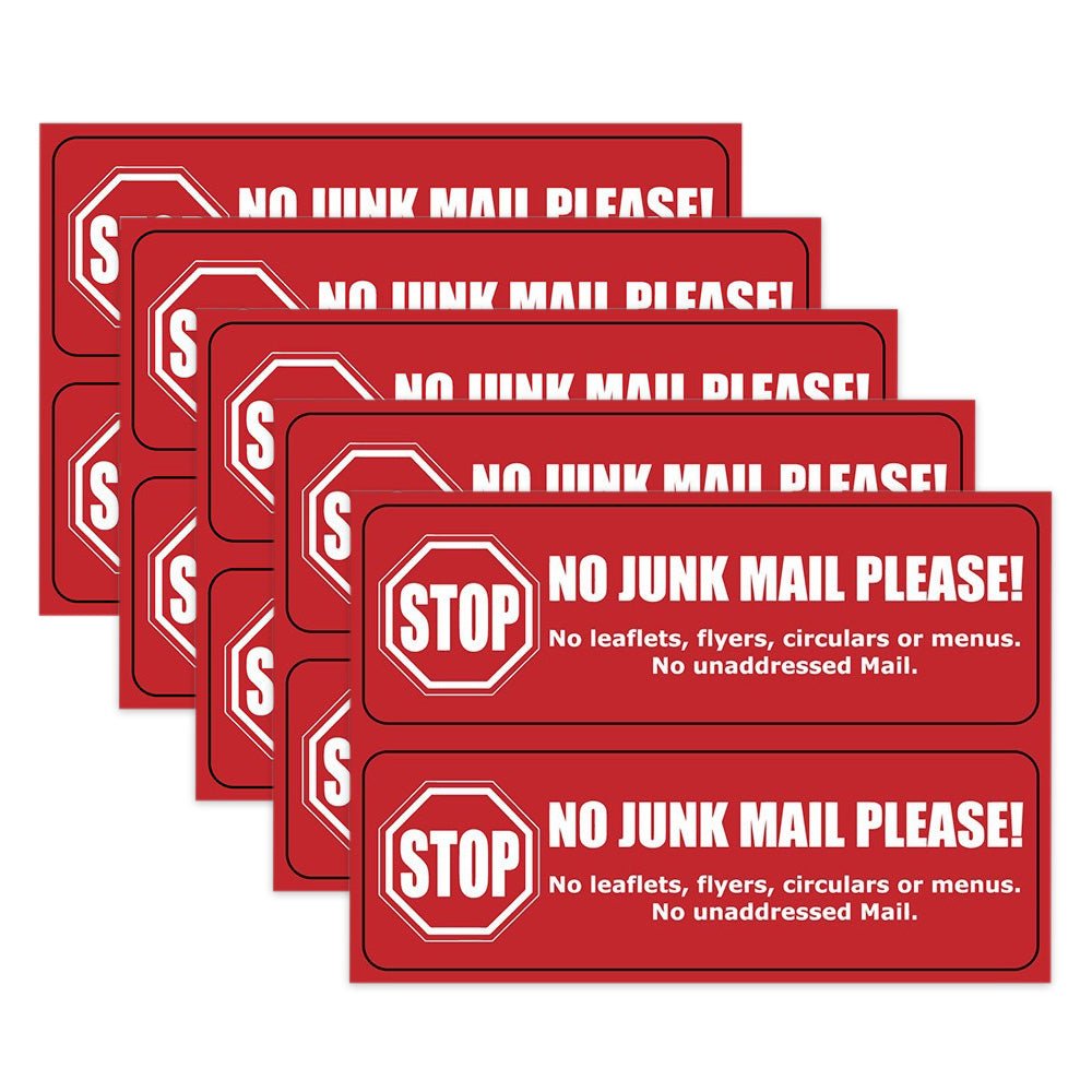 10 Pack Self Adhesive No Junk Mail Mailbox Stickers