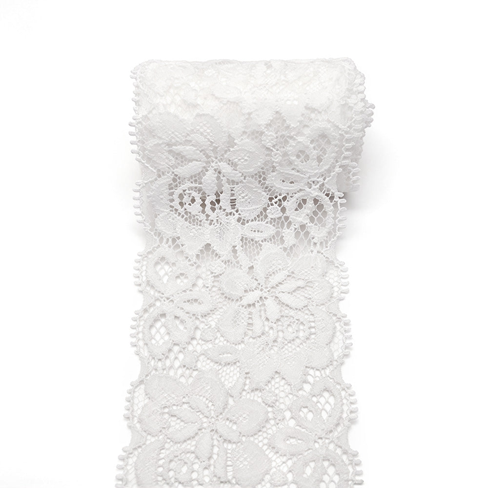10 Yards Elastic Floral Lace Trim Stretch Ribbon for Sewing and DIY Crafts - White
