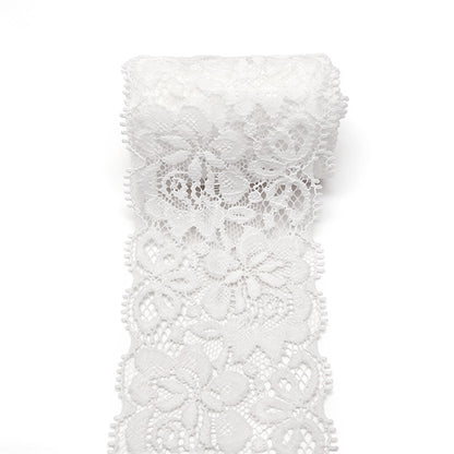 10 Yards Elastic Floral Lace Trim Stretch Ribbon for Sewing and DIY Crafts - White