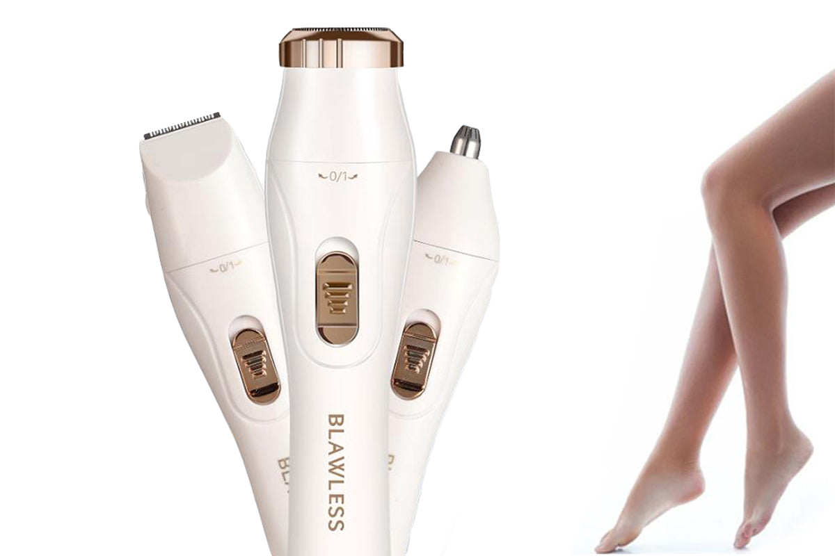 3-in-1 Bikini Electric Trimmer Painless Body Shaver Cordless Facial Hair Remover -White