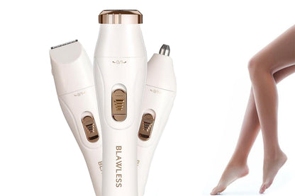 3-in-1 Bikini Electric Trimmer Painless Body Shaver Cordless Facial Hair Remover -White