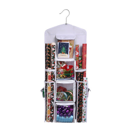 Double Sided Hanging Gift Wrap Organizer Wrapping Paper Bag Storage White