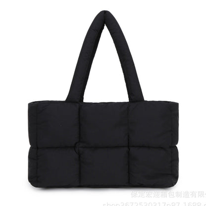 Puffer Tote Bag Large Quilted Puffy Handbag Lightweight Satchel Purse Black