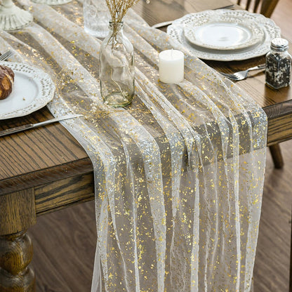 2 Piece 300x72 Gold Glitter Tulle Table Runner Wedding Decor