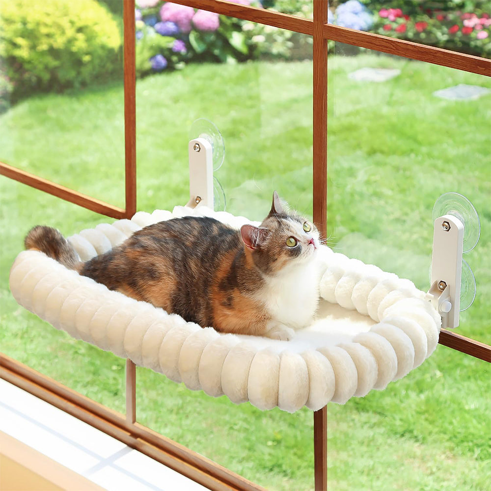 Cat Window Hammock 30x52cm Suction Cup Cat Bed with Washable Pad Cat Window Perch-Beige