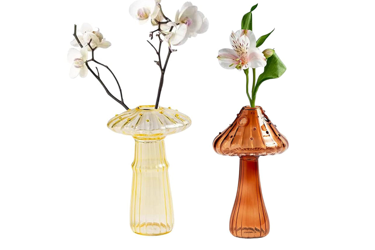 2 PCS Mushroom Shaped Glass Vase Planters Clear Hydroponic Vase
