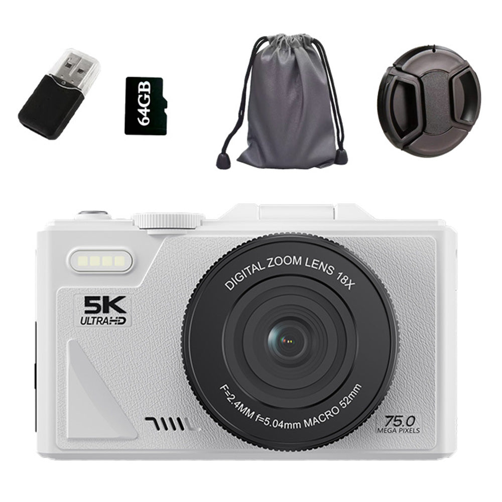 5K Digital Camera WiFi Vlogging Camera with 180 Degree Flip Screen White