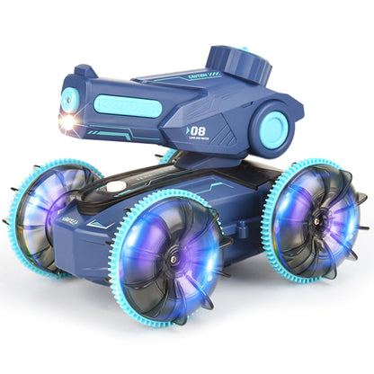 Amphibious Remote Control Car Boat Toy  RC 4WD Stunt Car with Lights for Kids Blue
