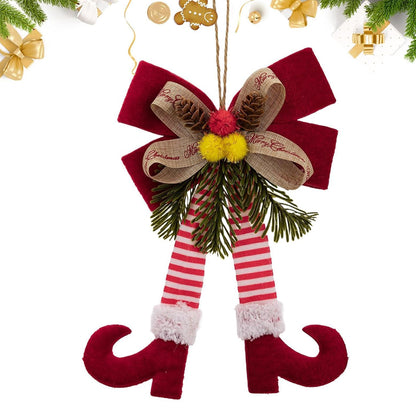 Christmas Bow Elf Leg Hanging Ornaments Christmas Tree Decor - Red