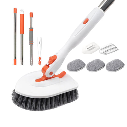 3-in-1 Cleaning Brush Kit with Adjustable Hndle and 4Pcs Brush Replacements