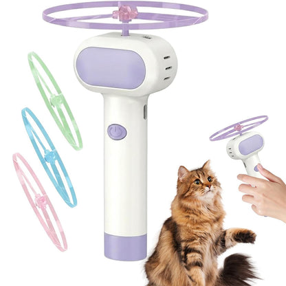Cat Toy Disc Launcher Cat Fetch Toy UFO Flyer Cat Disc Launcher with Lights-Purple