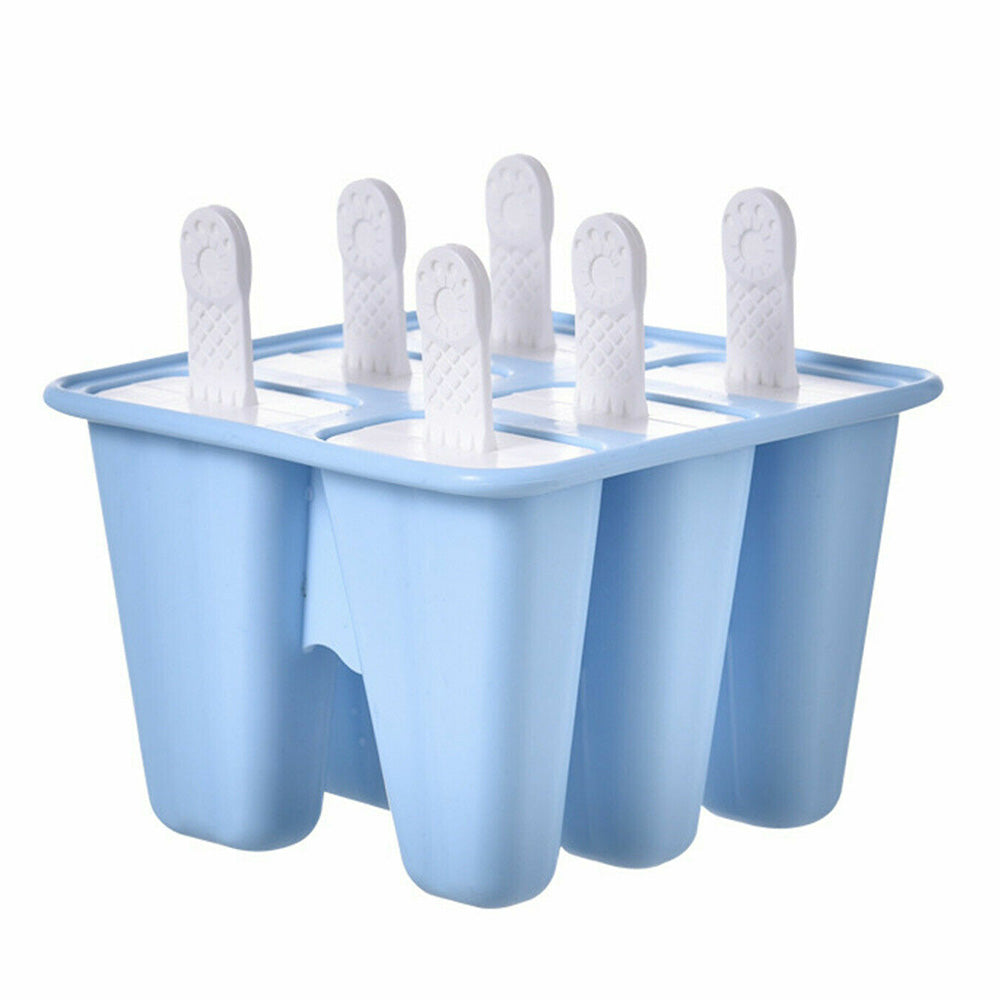 6 Cavity Ice Cream Mould Block Popsicle Molds Ice Lolly Mold With Sticks -Blue