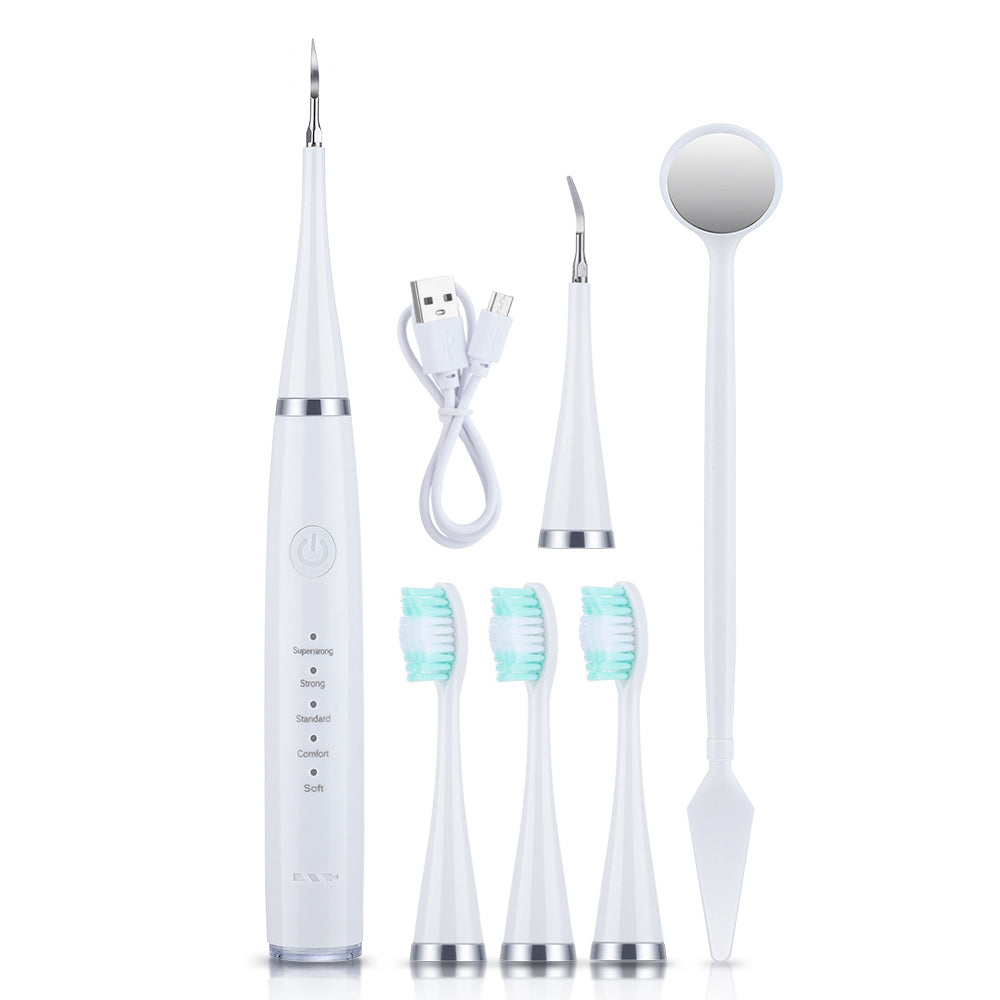 Electric Toothbrush Scaler Stains and Tartar Remover Tools Teeth Cleaning Kit -White