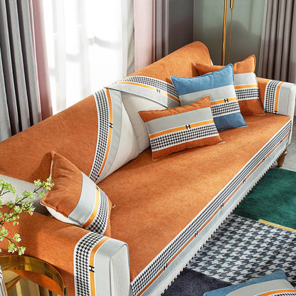 Plaid Couch Universal Furniture Protector Chenille Sectional Couch Covers -Orange