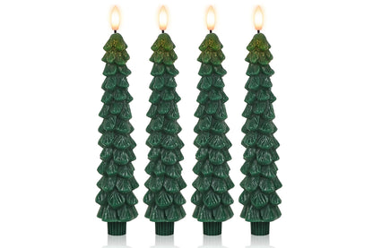 4Pcs Christmas Tree Candles LED Flameless Taper Candles 3D Wick Lifelike Leaves Dinner Xmas Holiday Decoration