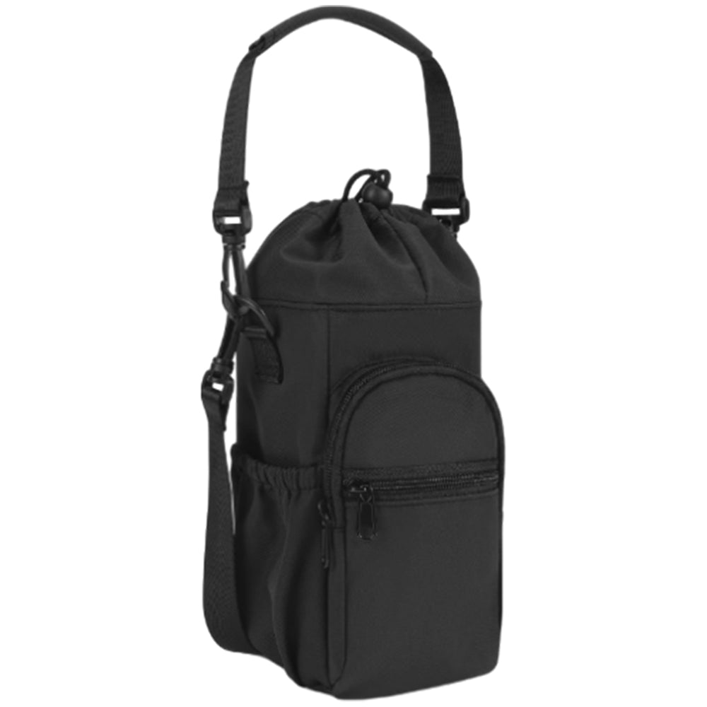 Multi-pocket Water Bottle Sleeve with Adjustable Strap Insulated Bottle Carrier Sling Bag for Walking Hiking Black
