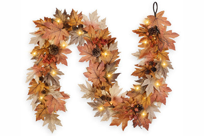 Lighted Thanksgiving Pumpkin Vine Garland Door Hanging Decoration