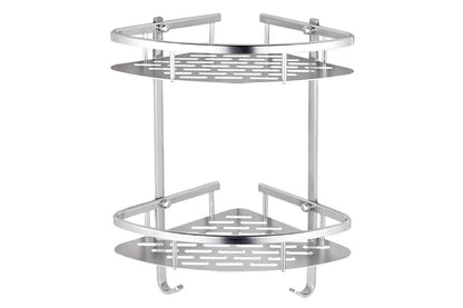2 Layers Triangular Shower Caddy Shelf Bathroom Corner Bath Rack Storage Holder Organizer