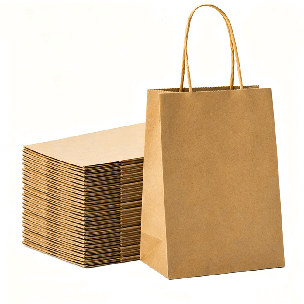 50 Pack Brown Kraft Paper Gift Shopping Bags with Handles