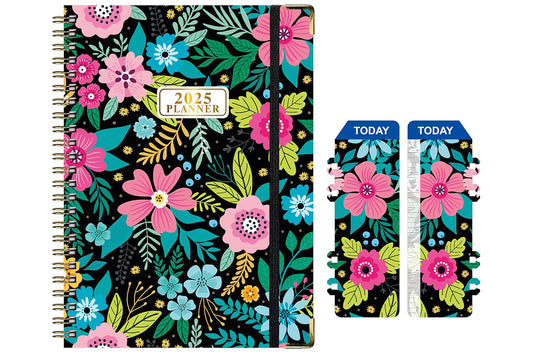 2025 Planner Book with Bookmark 2025 Calendar JAN 2025 - DEC 2025 Weekly and Monthly Academic Planner-Colorful Flowers