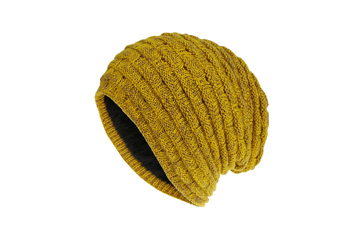Men Women Unisex Winter Warm Fleece Lined Slouchy Knit Beanie Hat-Yellow