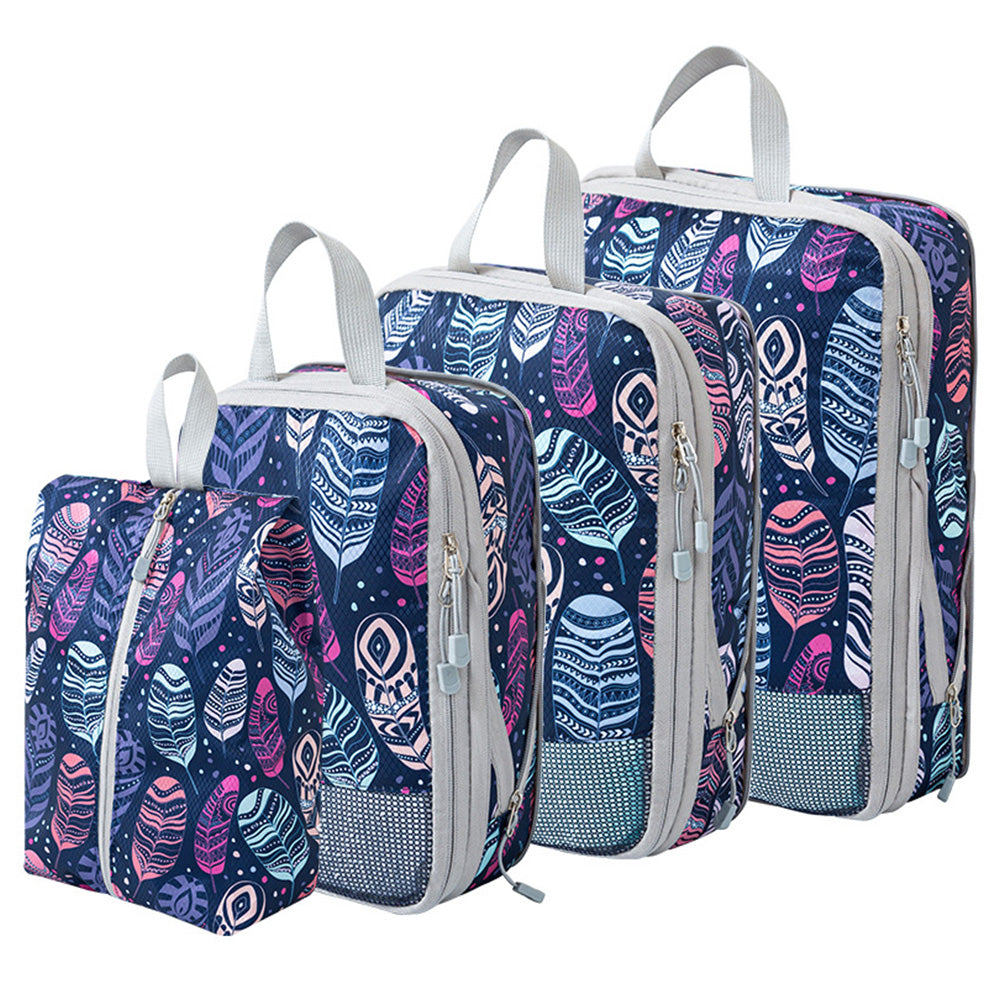 4Pcs Travel Compression Packing Cubes Expandable Luggage Organizers Feather