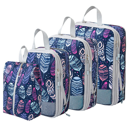 4Pcs Travel Compression Packing Cubes Expandable Luggage Organizers Feather