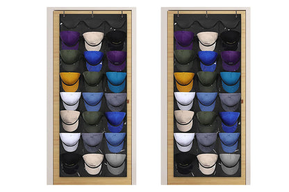 2Pcs Baseball Hat Rack 24 Pocket For Wall Or Over The Door Cap Organizer-Black