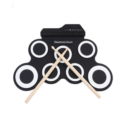 Electric Drum Kit Portable Tabletop Drum Set Digital Drum Pads Gifts for Kids Beginners-Black
