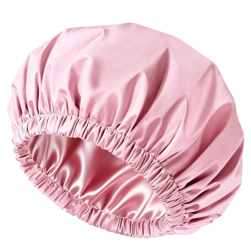 Water-Resistant Double-Layer Shower Cap - Pink