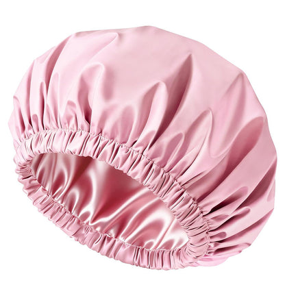 Water-Resistant Double-Layer Shower Cap - Pink