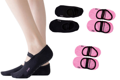 Anti Slip Yoga Ballet Socks Bandage Cotton SocksSports Socks Non slip Yoga Athletic Socks for Barre Ballet Barefoot Workout Hospital-3 Pairs(1 Pair Black and 2 Pairs Pink)