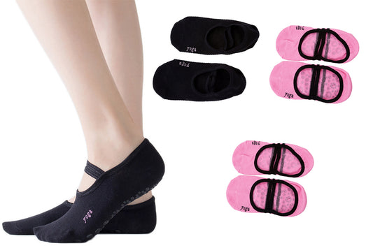 Anti Slip Yoga Ballet Socks Bandage Cotton SocksSports Socks Non slip Yoga Athletic Socks for Barre Ballet Barefoot Workout Hospital-3 Pairs(1 Pair Black and 2 Pairs Pink)