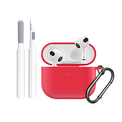 For Apple AirPods 3rd Generation Silicone Protective Case Cover with Cleaner Kit and Keychain Red