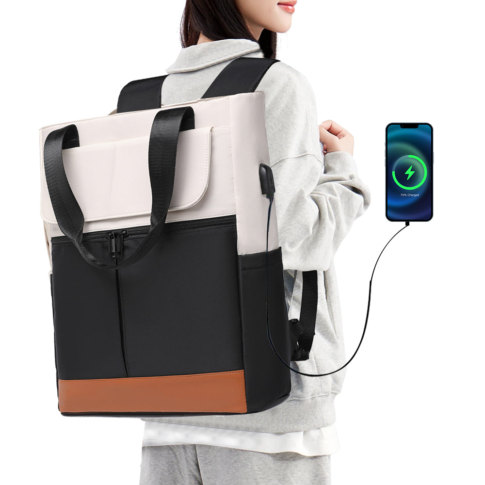 2-in-1 Laptop Tote Backpack Convertible Daypack with USB Charging Port for Work Travel Black