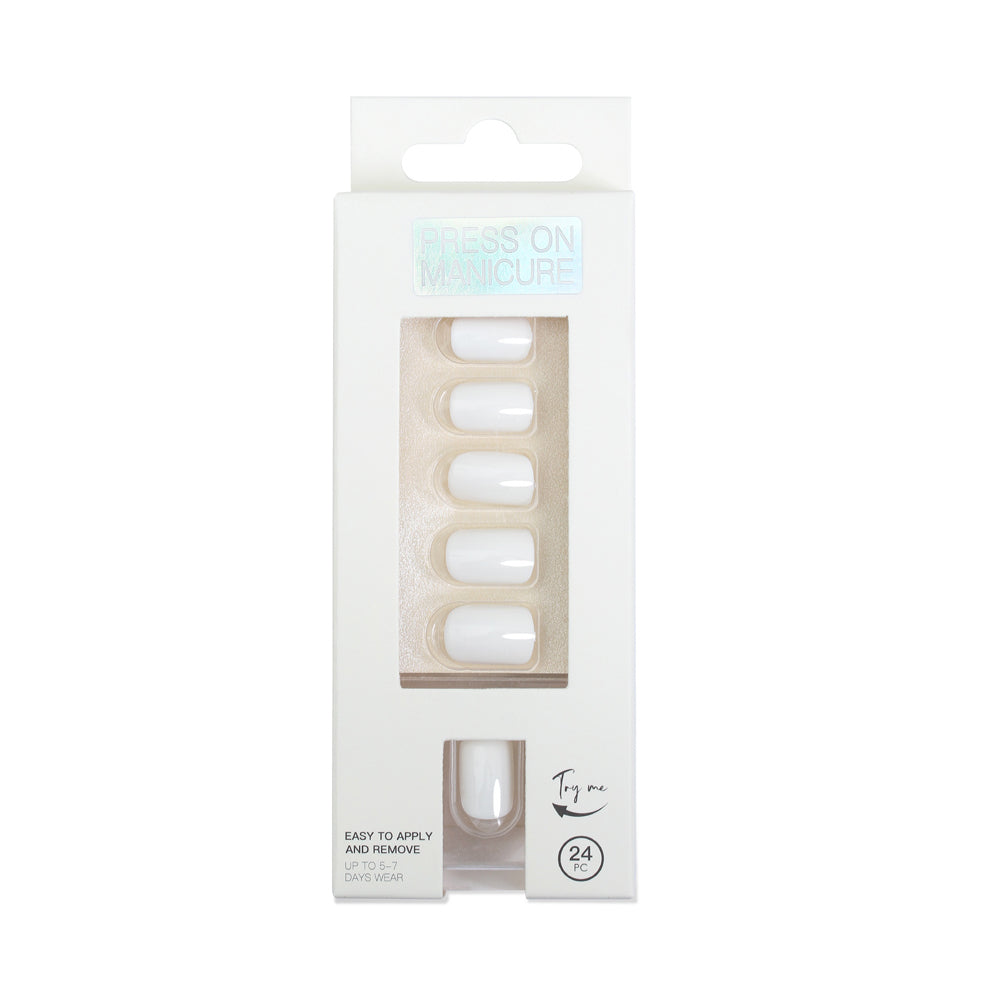 Set of 24Pcs Press On Nails Solid Color Self-Adhesive Fake Nails White