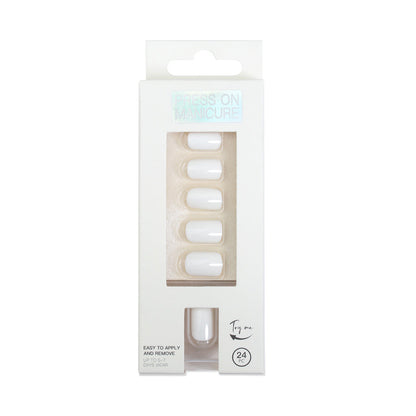 Set of 24Pcs Press On Nails Solid Color Self-Adhesive Fake Nails White