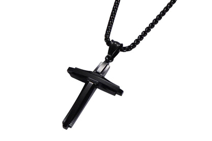 Crucifix Pendant Necklace Titanium Steel Unisex Chain -Black