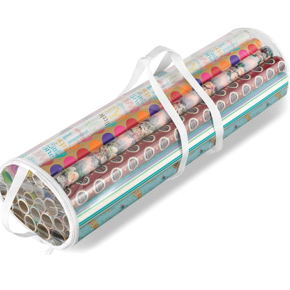 80x22cm Clear PVC Holiday Wrapping Paper Storage Bag with Zipper - White