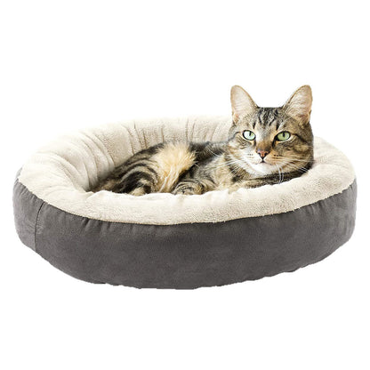 Round Washable Donut Pet Bed with Anti Slip Base - Grey