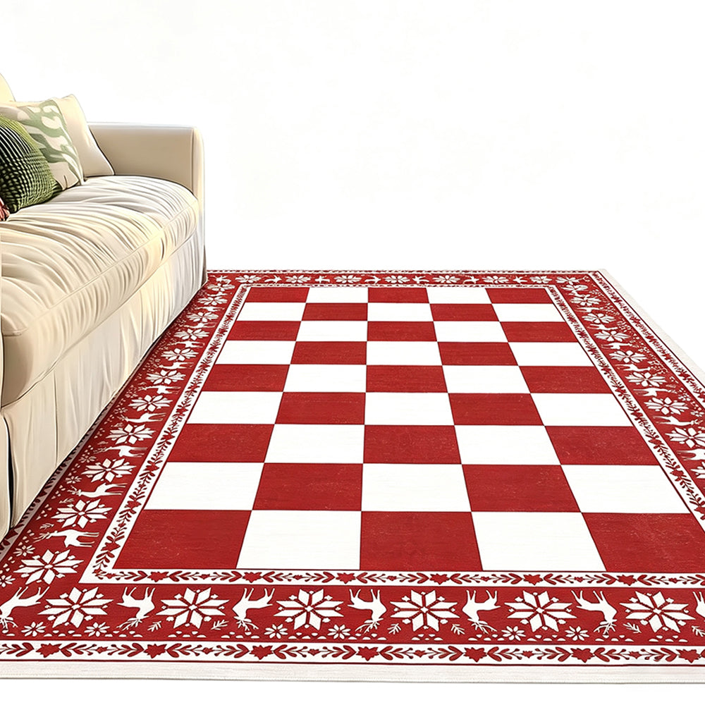 Christmas Plaid Short Pile Rug with Non Slip Rubber Backing - Red plaid