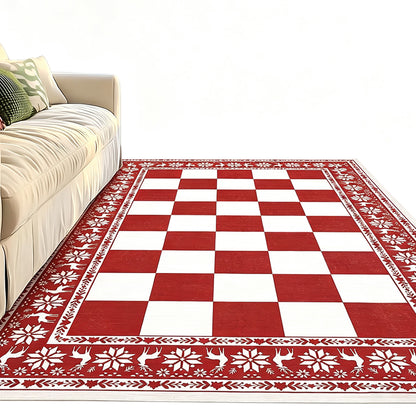 Christmas Plaid Short Pile Rug with Non Slip Rubber Backing - Red plaid