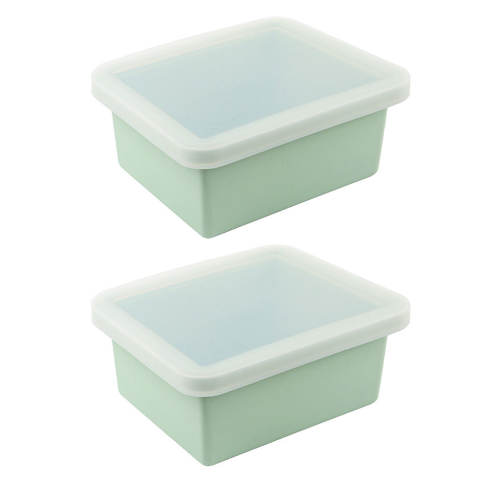 2Pcs Silicone Freezer Trays with Lid Soup Freezer Container Microwave Dishwasher Safe-Green