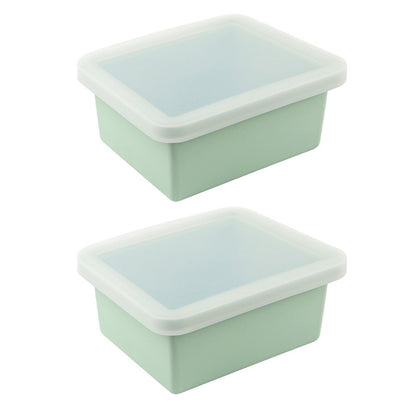 2Pcs Silicone Freezer Trays with Lid Soup Freezer Container Microwave Dishwasher Safe-Green