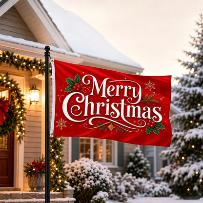 Christmas Flag Double Sided Print Happy New Year Flag - Red