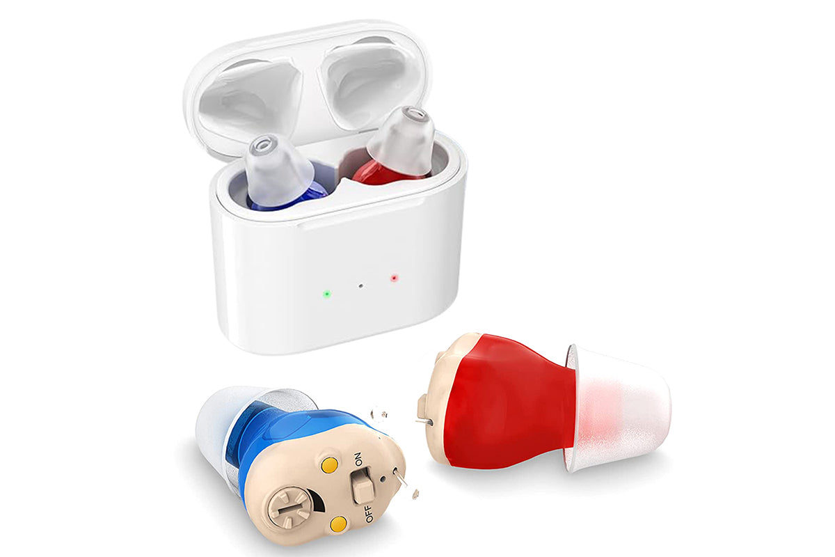 Rechargeable Digital Hearing Aids In-Ear Invisible Sound Voice Amplifier-Red and Blue