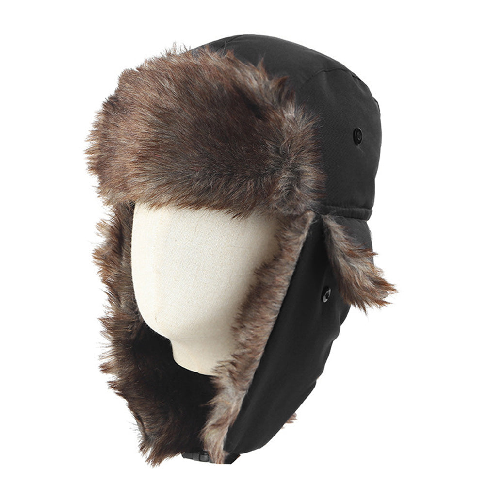 Trapper Hat with Warm Faux Fur ââ‚?Russian Bomber Pilot Winter Hat Black
