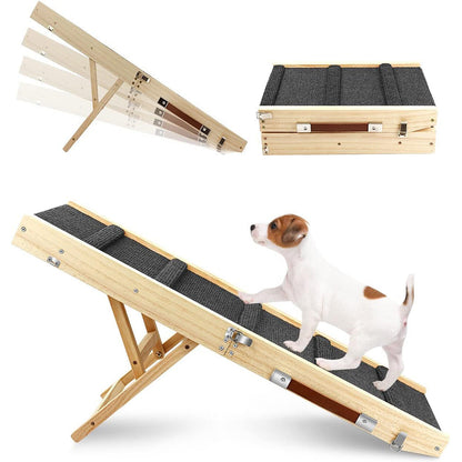 Foldable Adjustable Dog Ramp ¨C For Couch and Bed with Non-Slip Carpet Surface