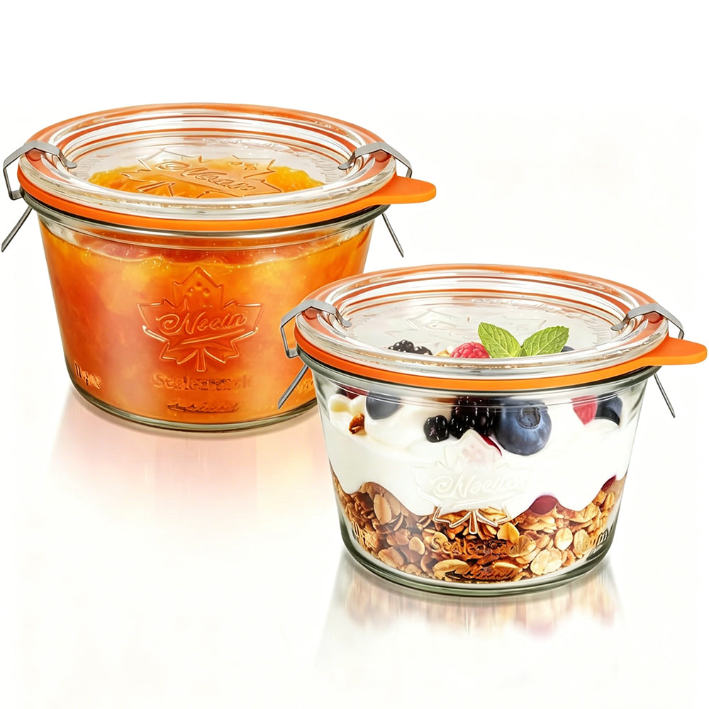 2Pcs Glass Canning Jars Airtight with Glass Lid and Clips for Pickles Yogurt