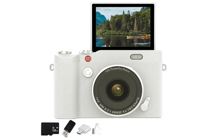 4K Digital Camera 64MP Vlogging Camera with 180-degree Flip Screen 16X Digital Zoom -White Color